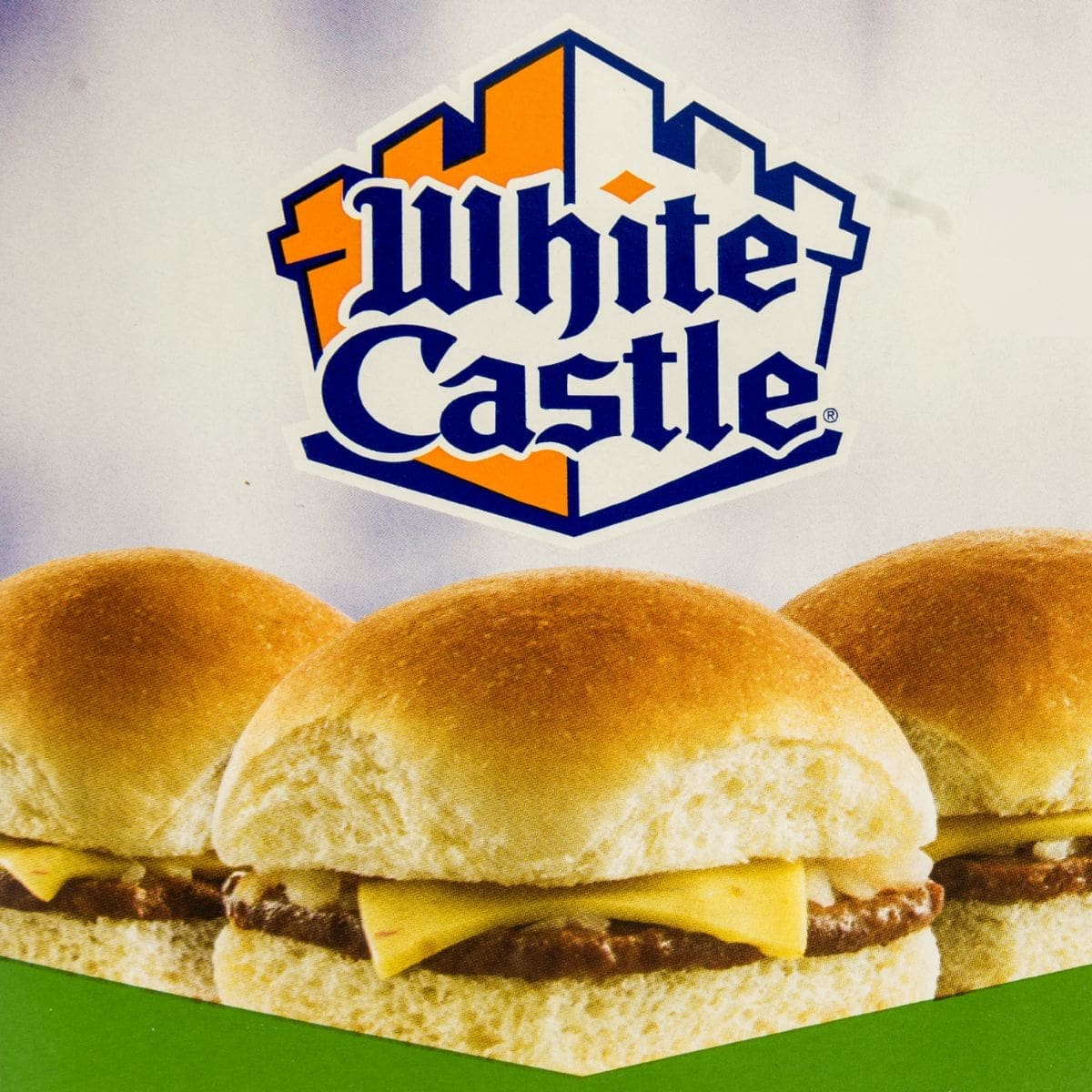 An image of three White Castle sliders with a White Castle logo.