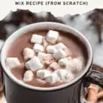 A photo of a cup of hot chocolate with marshmallows on top.