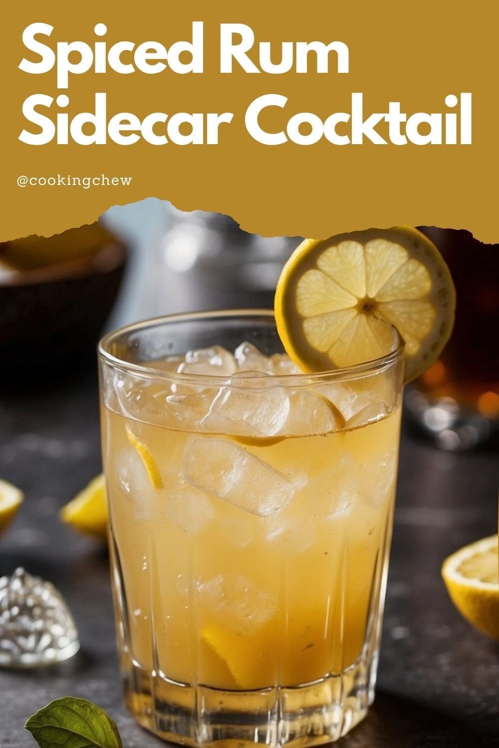 A spiced rum sidecar cocktail in a coupe glass with a lemon garnish.